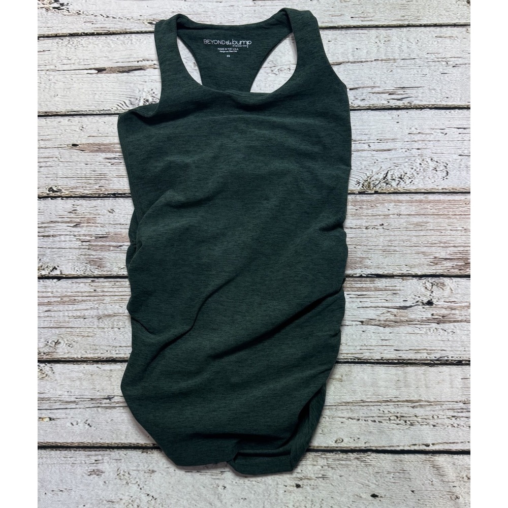 Beyond the Bump Ruched Green Spacedye Racerback Stretchy Tank Top Size XS